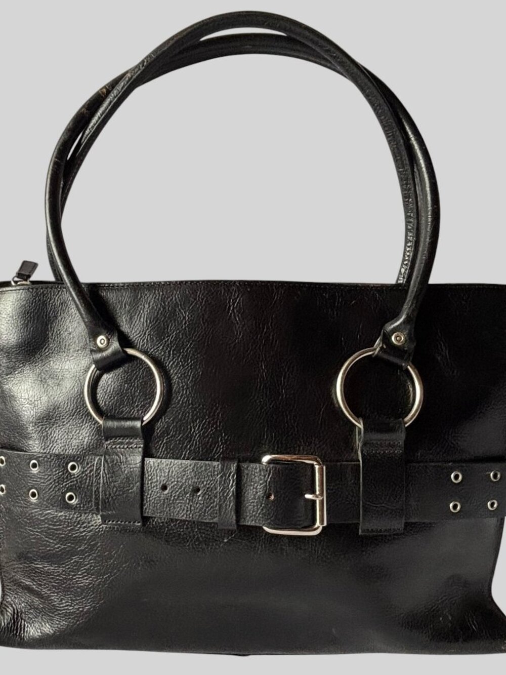 Black Leather Multi Compartment Tote Satchel Laptop Bag